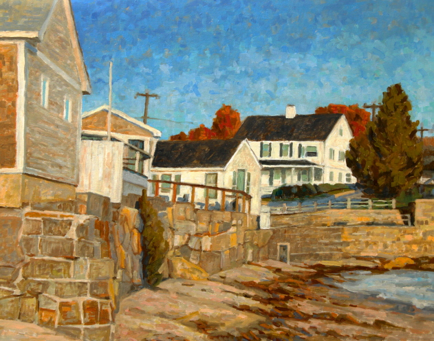 White cottages line shore in Rockport beach