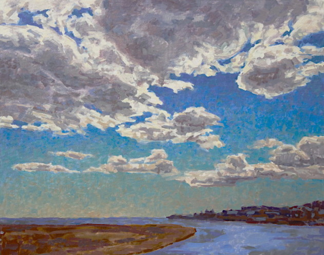 Dramtic backlit clouds floating over Ogunquit river extuary