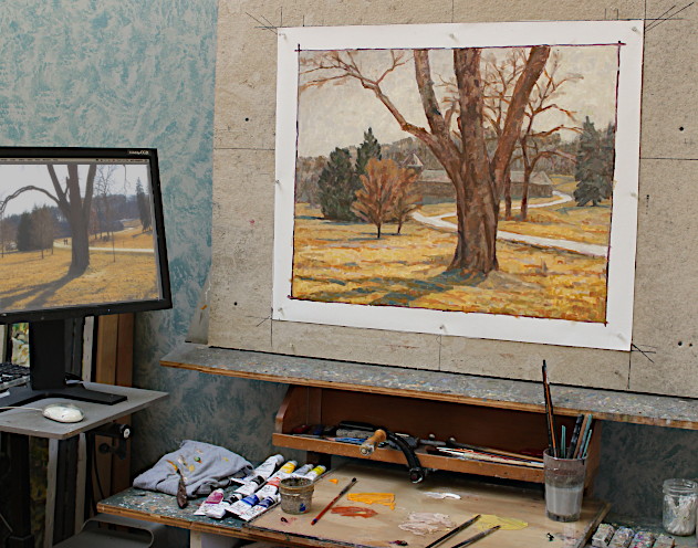Painting work space setup in studio.