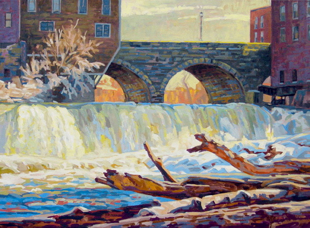 Middlebury Falls is the short urban cascade on Otter Creek in the center of Middlebury