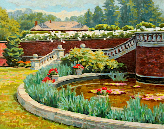 Lilly pond area of the formal gardens at Shelburne Falrms