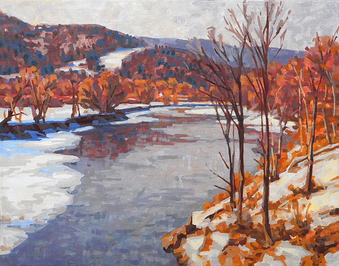 Winooski River partial iced over in January